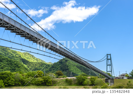 春の宮ヶ瀬湖畔園地 　吊り橋と青空 135482848