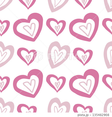 Cute hand drawn seamless pattern with pink hearts. Valentines Day vector background. Cute hand drawn seamless pattern with pink hearts. Valentines Day vector background. 135482908