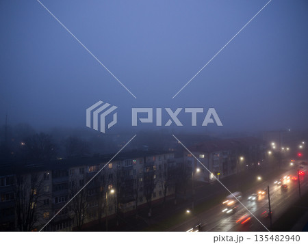 Architectural objects. Autumn. Fog. 135482940