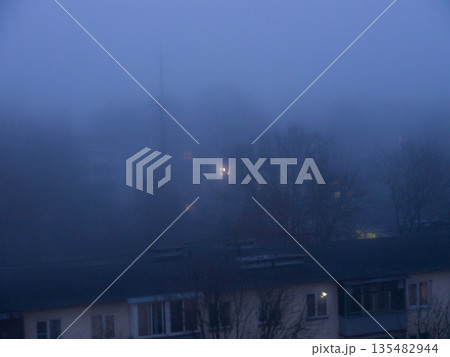Architectural objects. Autumn. Fog. 135482944