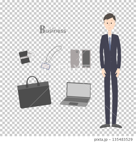 A young man wearing a suit and a set of business accessories 135483529