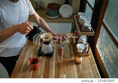 Coffee morning concept, coffee drip process at home Coffee morning concept, coffee drip process at home 135483605