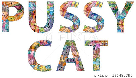 Word PUSSYCAT. Vector zentangle object for decoration 135483790