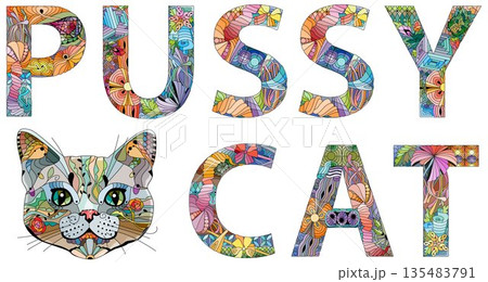 Word PUSSYCAT. Vector zentangle object for decoration 135483791