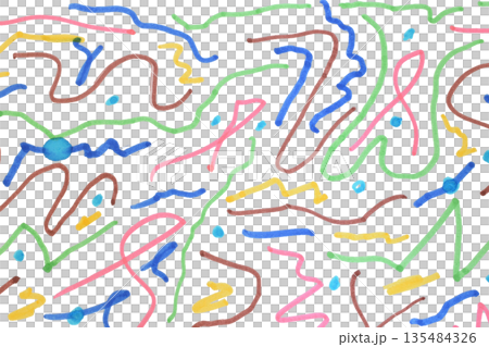 Numerous curved lines drawn chaotically with colored markers. 135484326