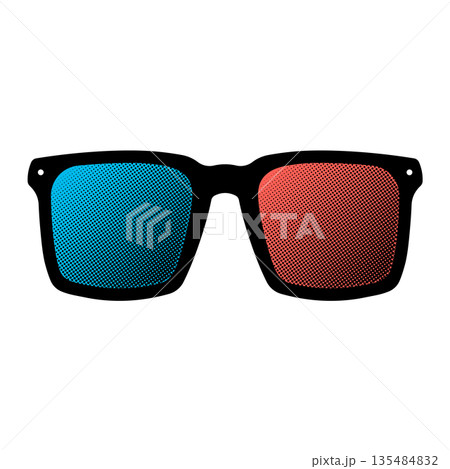 3D glasses with blue and red lenses without background 135484832