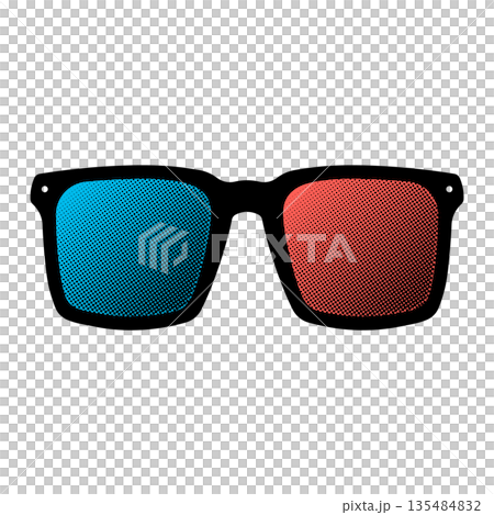 3D glasses with blue and red lenses without background 135484832