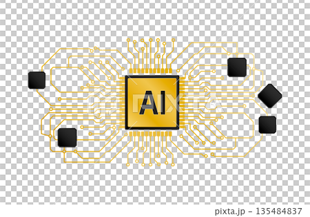 Artificial intelligence microchip with golden electronic circuit without background Artificial intelligence microchip with golden electronic circuit without background 135484837