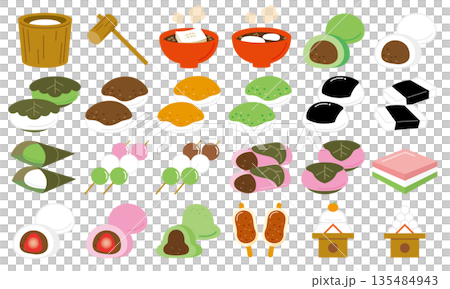 春の和菓子とお餅のアイコンセット 135484943