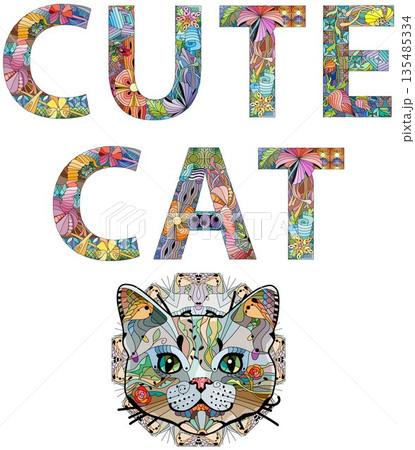 Words CUTE CAT. Vector decorative zentangle object for any purpose Words CUTE CAT. Vector decorative zentangle object for any purpose 135485334