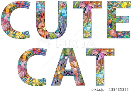 Words CUTE CAT. Vector decorative zentangle object for any purpose 135485335