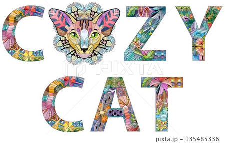 Words COZY CAT. Vector decorative zentangle object for any purpose 135485336