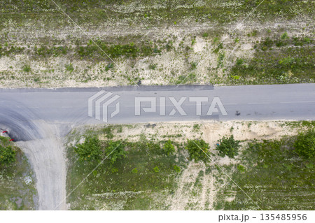 asphalt road, view from above asphalt road, view from above 135485956