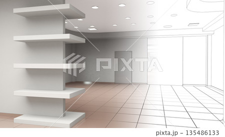empty pavilion, interior visualization, 3D illustration 135486133