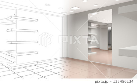 empty pavilion, interior visualization, 3D illustration 135486134