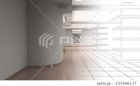 empty pavilion, interior visualization, 3D illustration 135486137