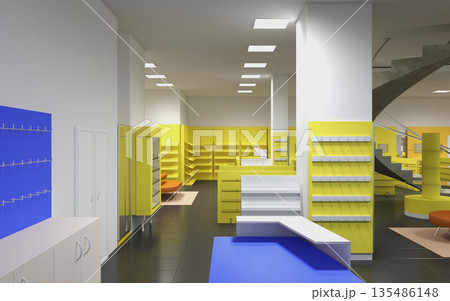 shopping mall, interior visualization, 3D illustration shopping mall, interior visualization, 3D illustration 135486148