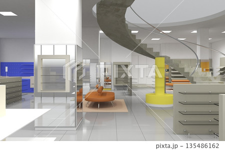 shopping mall, interior visualization, 3D illustration shopping mall, interior visualization, 3D illustration 135486162