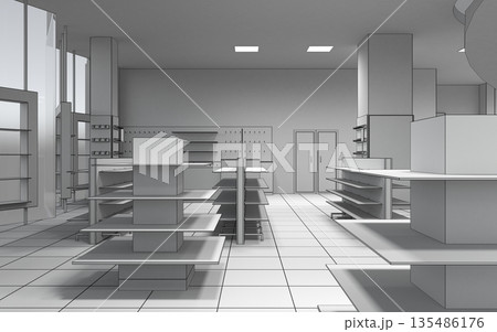 shopping mall, interior visualization, 3D illustration shopping mall, interior visualization, 3D illustration 135486176