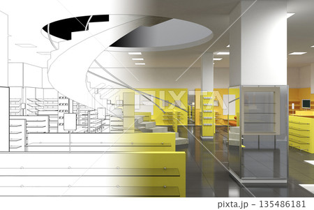 shopping mall, interior visualization, 3D illustration 135486181