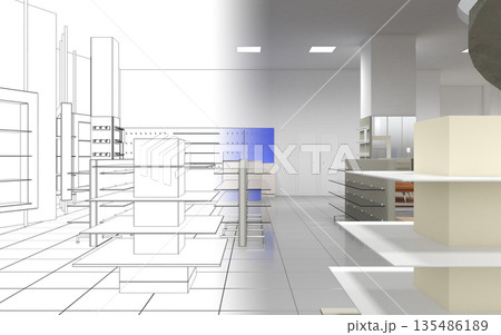 shopping mall, interior visualization, 3D illustration 135486189