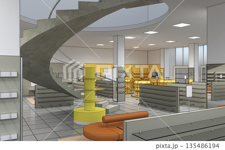 shopping mall, interior visualization, 3D illustration 135486194