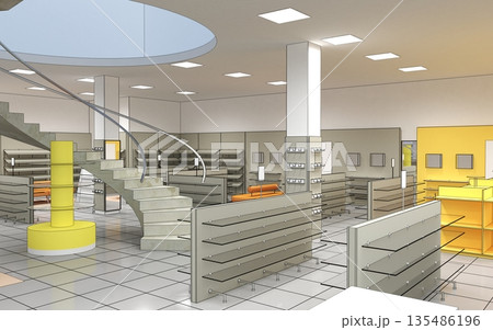 shopping mall, interior visualization, 3D illustration shopping mall, interior visualization, 3D illustration 135486196
