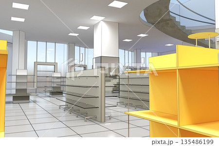 shopping mall, interior visualization, 3D illustration shopping mall, interior visualization, 3D illustration 135486199