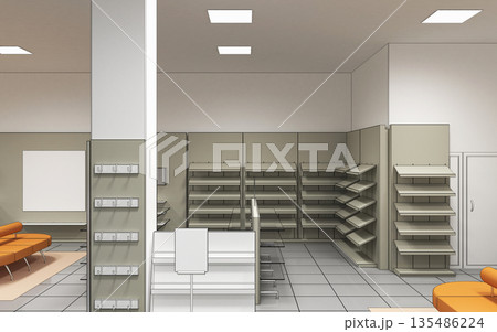 shopping mall, interior visualization, 3D illustration shopping mall, interior visualization, 3D illustration 135486224