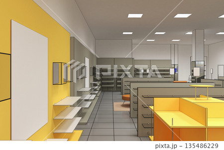 shopping mall, interior visualization, 3D illustration 135486229