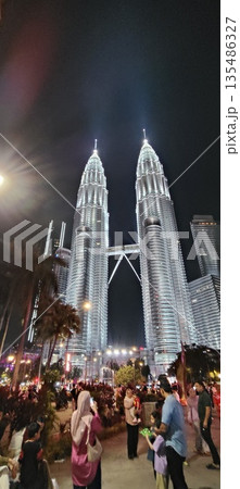 Petronas Twin Towers at Night, Kuala Lumpur City Landmark with Modern Architecture 135486327