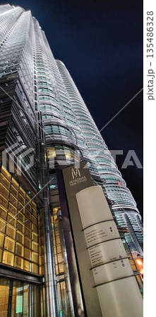 Modern Skyscraper Architecture of Petronas Twin Towers at Night 135486328