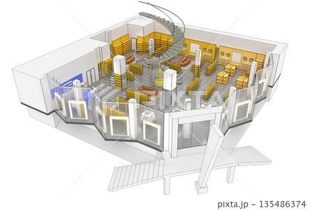 shopping mall, interior visualization, 3D illustration shopping mall, interior visualization, 3D illustration 135486374