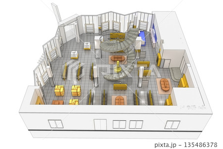 shopping mall, interior visualization, 3D illustration 135486378