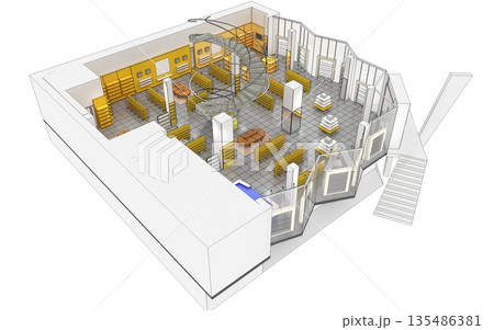 shopping mall, interior visualization, 3D illustration 135486381