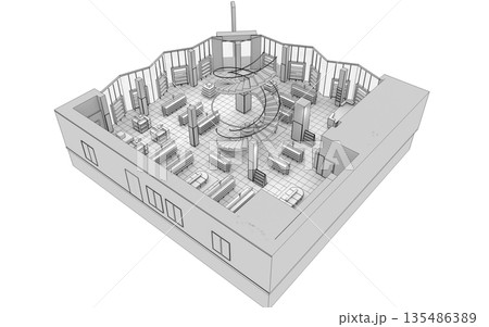shopping mall, interior visualization, 3D illustration 135486389