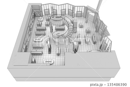 shopping mall, interior visualization, 3D illustration shopping mall, interior visualization, 3D illustration 135486390