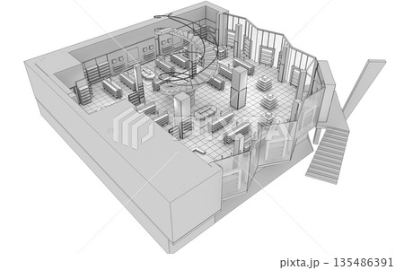 shopping mall, interior visualization, 3D illustration 135486391