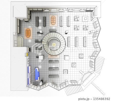 shopping mall, interior visualization, 3D illustration shopping mall, interior visualization, 3D illustration 135486392