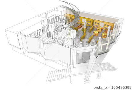 shopping mall, interior visualization, 3D illustration 135486395