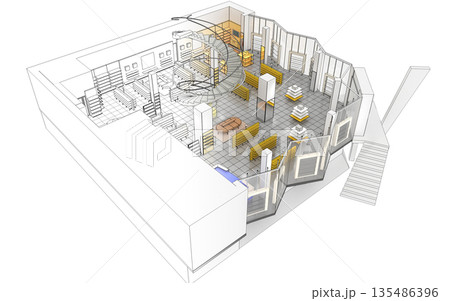 shopping mall, interior visualization, 3D illustration 135486396