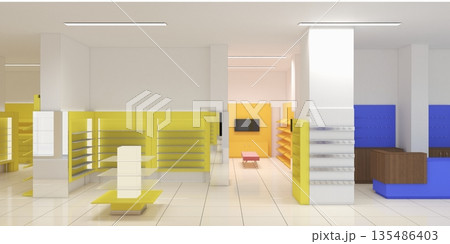 shopping mall, interior visualization, 3D illustration 135486403