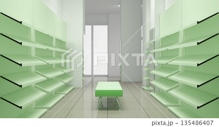 shopping mall, interior visualization, 3D illustration 135486407