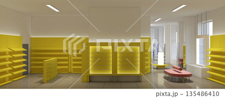 shopping mall, interior visualization, 3D illustration 135486410