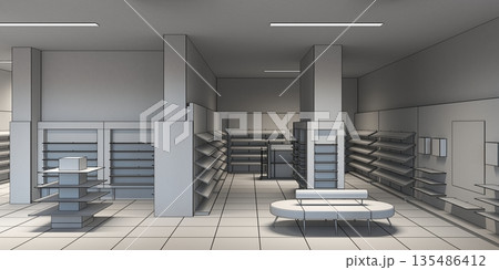 shopping mall, interior visualization, 3D illustration shopping mall, interior visualization, 3D illustration 135486412