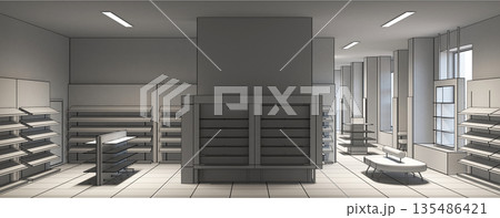 shopping mall, interior visualization, 3D illustration shopping mall, interior visualization, 3D illustration 135486421
