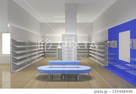 shopping mall, interior visualization, 3D illustration shopping mall, interior visualization, 3D illustration 135486440