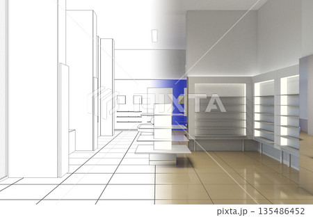 shopping mall, interior visualization, 3D illustration 135486452