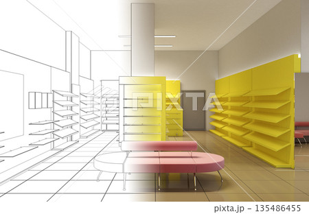 shopping mall, interior visualization, 3D illustration 135486455