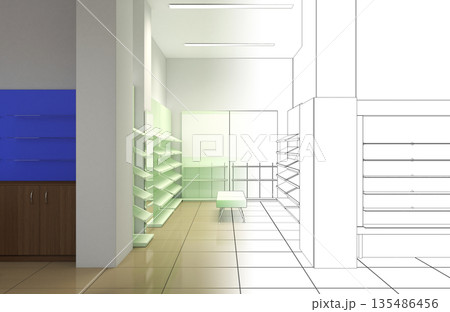 shopping mall, interior visualization, 3D illustration 135486456
